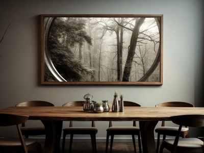 Photo Of Trees Framed Above A Dining Table In The Woods