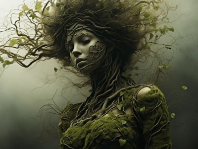 Photo Wallpapers Of A Woman With Twigs In Her Hair