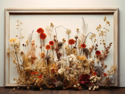 Photograph Of Dried Flowers In This Frame From A Wooden Table