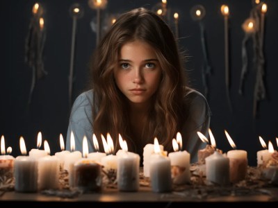 Picture Of A Young Woman With Candles Around Her