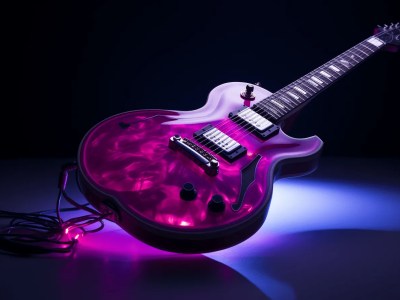 Pink Electric Guitar Lit Up On A Black Background