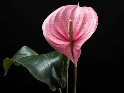 Pink Flower With Rain Drops Placed On Black Background