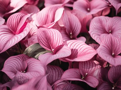 Pink Flowers In A Garden With Leaves