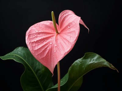 Pink Heart Shaped Anthona Flower On Black Background