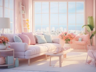 Pink Living Room 3D Rendered In A Beautiful Setting