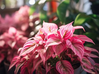 Pink Philodendron In A Sunny Green Environment Inside A Plant Store