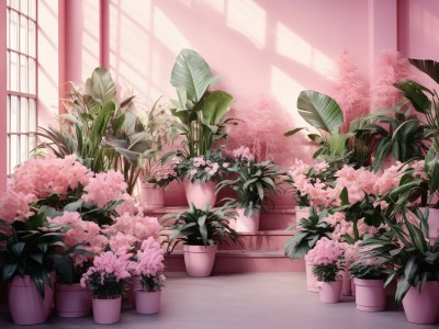 Pink Plants In A Room With Pink Walls