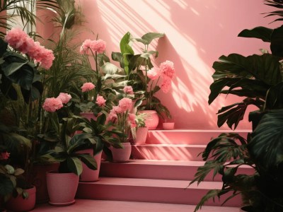 Pink Plants On The Stairs