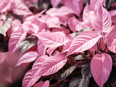 Pink Tropical Plants With Leaves On The Side