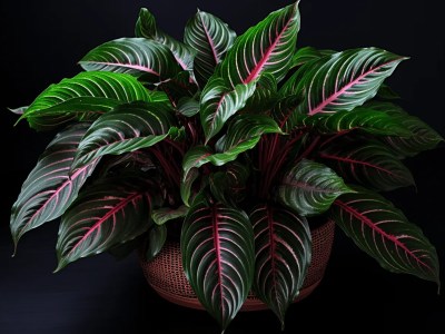 Plant With Bright Red Leaves Is Sitting On A Black Background