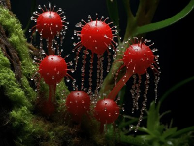 Plant With Red Flowers As Dripping Water