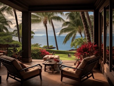 Porch Overlooking A Green Area With Palm Trees