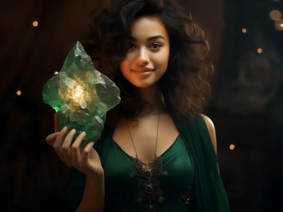 Portrait Of A Young Woman With A Solitary Emerald Crystal