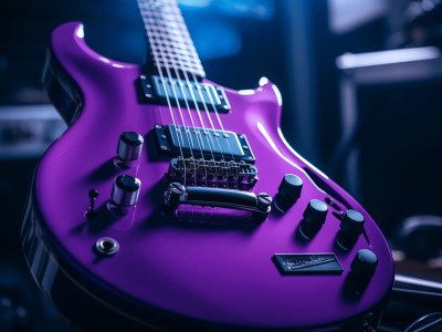 Purple Electric Guitar Sitting On A Table