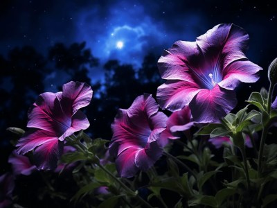 Purple Flowers In Front Of A Blue Night Sky