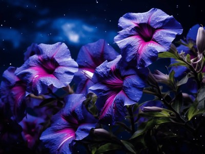 Purple Flowers On A Night Sky With Stars