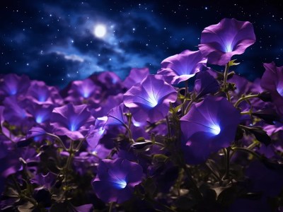 Purple Flowers Under A Beautiful Night Sky