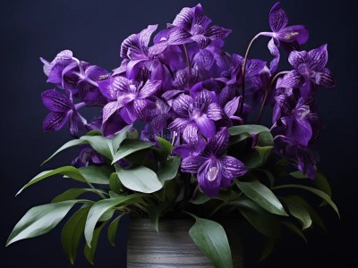 Purple Orchids In A Vase On A Dark Background