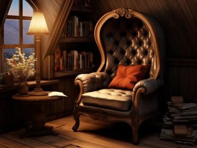 Reclining Chair In A Room With Some Books  And Lamps