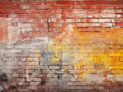 Red Brick Wall, Orange And Yellow Paint