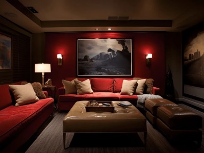 Red Leather Couch With Red Walls In A Living Room