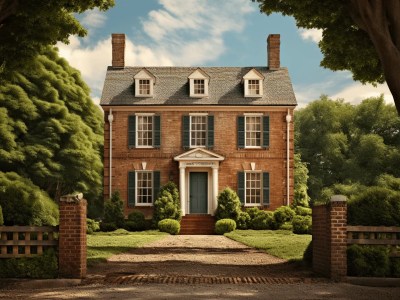 Reminiscence Of A Classic American Style Red Brick House In The Countryside