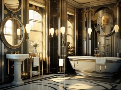 Rich Bathroom With Gold And Black Design Elements