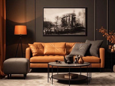 Room In An Orange Living Room With Dark Furniture