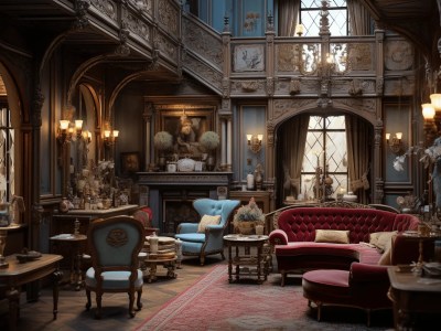 Room Inside Of Gothic Mansion Full Of Ornate Furniture