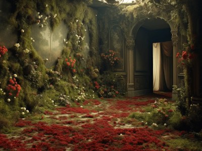 Room With Moss  And Flowers, In A Room