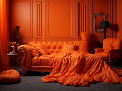 Room With Some Orange Furniture In Front Of It