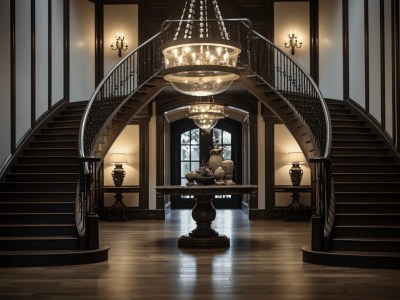 Room With Two Chandeliers And Four Stairs