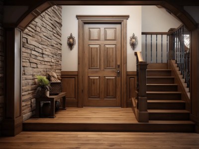 Rustic Entry Way With Hardwood Flooring And Stairs