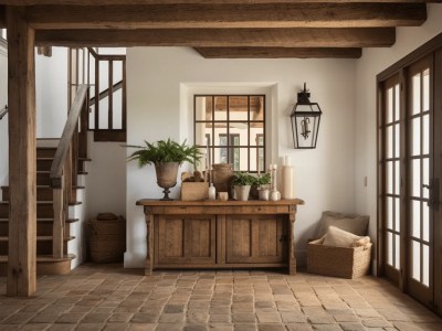 Rustic Styled Entryway With Wooden Beams