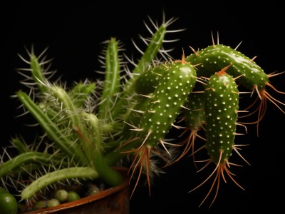 Saguaro Cactus Plant With Spikes On A Black Background