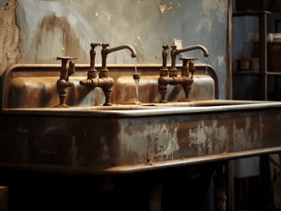 Several Rustic Old Rusty Sinks Tucked Under Old Rusted Brick And Concrete