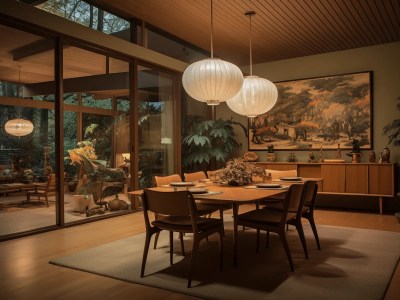 Simple Dining Room With Open Doors And Lots Of Trees