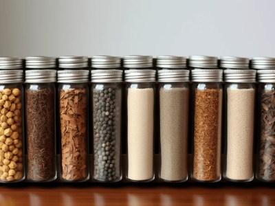 Six Glass Jars Filled With Many Spices