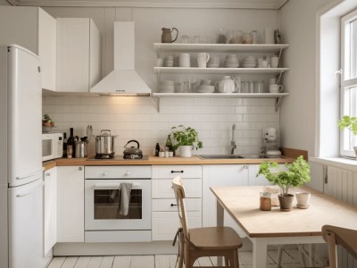 Small Kitchen Design With White Cabinets And A Table