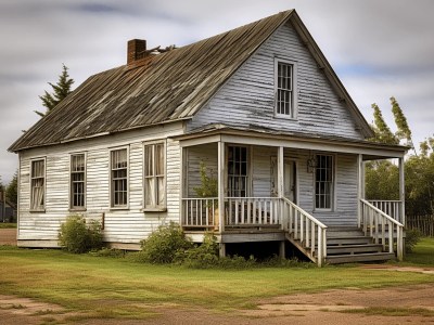 Small Old White House With Porch