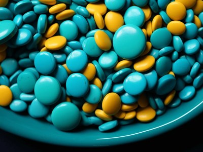 Small Turquoise, Yellow And White Balls In A Bowl