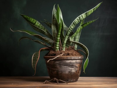 Snake Plant In A Black Pot On A Wooden Table