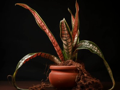 Snake Plant In A Clay Pot With Leaves That Are Red And Black