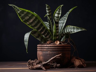 Snake Plant In A Pot On A Table With Black Background