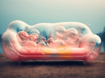 Soft Colored Couch Surrounded By Bubbles