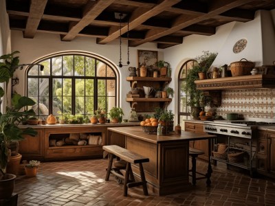 Southwestern Kitchen With Lots Of Potted Plants