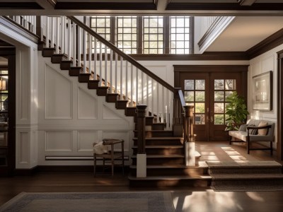 Staircase And Wood Flooring Lead Into A Home