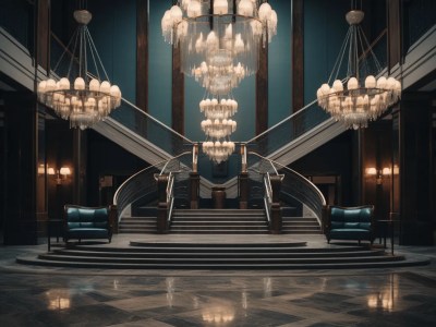 Staircase With Numerous Chandeliers And Chairs