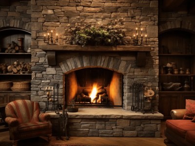 Stone Fireplace In A Rustic Living Space