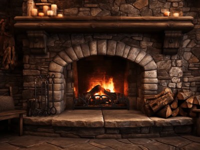 Stone Fireplace With Two Logs In It